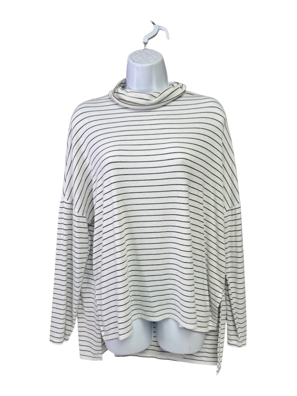 Lucky Brand Cream and Black Striped Cowl Neck tunic top size medium